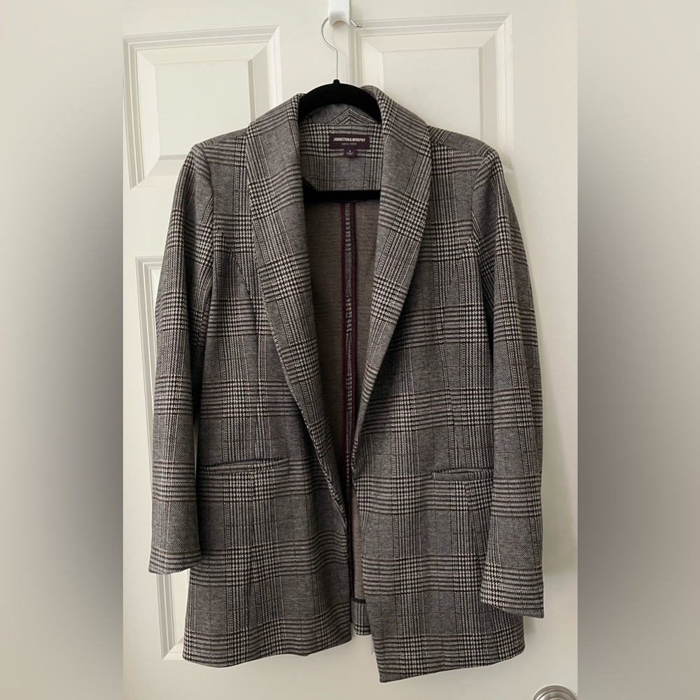 Women’s Johnston & Murphy Shawl collar knit open blazer tweed pattern size S